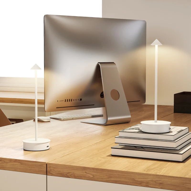 HOMCOM Juego de 2 Lámparas de Mesa LED Recargables con USB y Control Táctil y Luz Regulable Ø10x30 cm Blanco