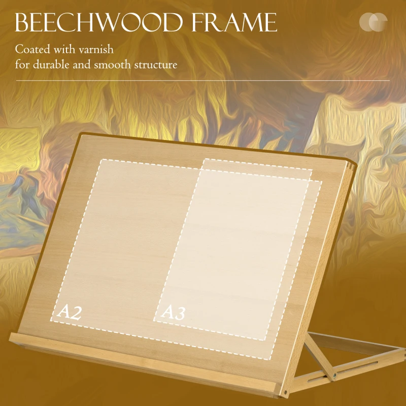 Vinsetto A2 Table Easel, Wooden Drawing Board, Adjustable Desktop Workstation Board for Artists & Crafters, Portable Beech Wood Table Top Box Easel for Painting, Sketching, Arts Crafts