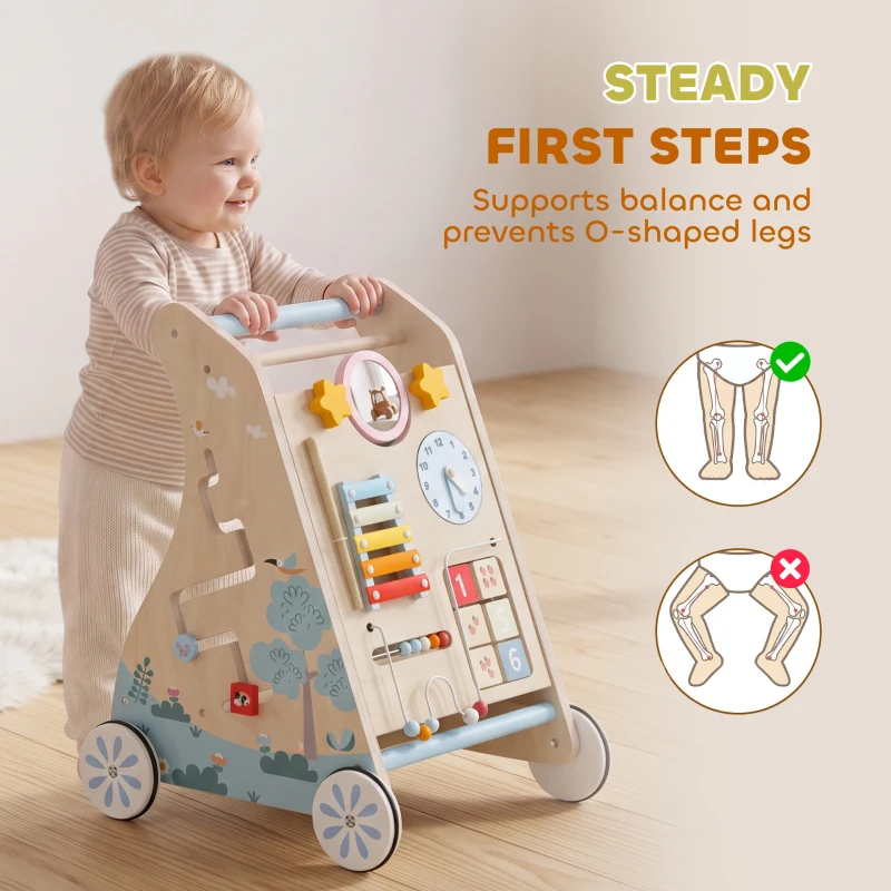 AIYAPLAY Wooden Baby Walker with Detachable Double-Sided Activity Board, Push Along Walker, Gift for Boys Girls 1-3 Years