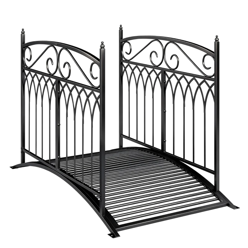 Outsunny Pont de Jardin en Métal Style Baroque Passerelle Décorative avec Garde-Corps 91cm et Charge 100kg Noir