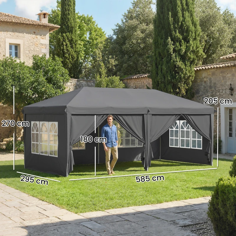 Outsunny Tonnelle de Jardin Barnum Pliant Côtés Amovibles Structure en Acier Renforcée Sac de Transport 3x6m Gris Foncé