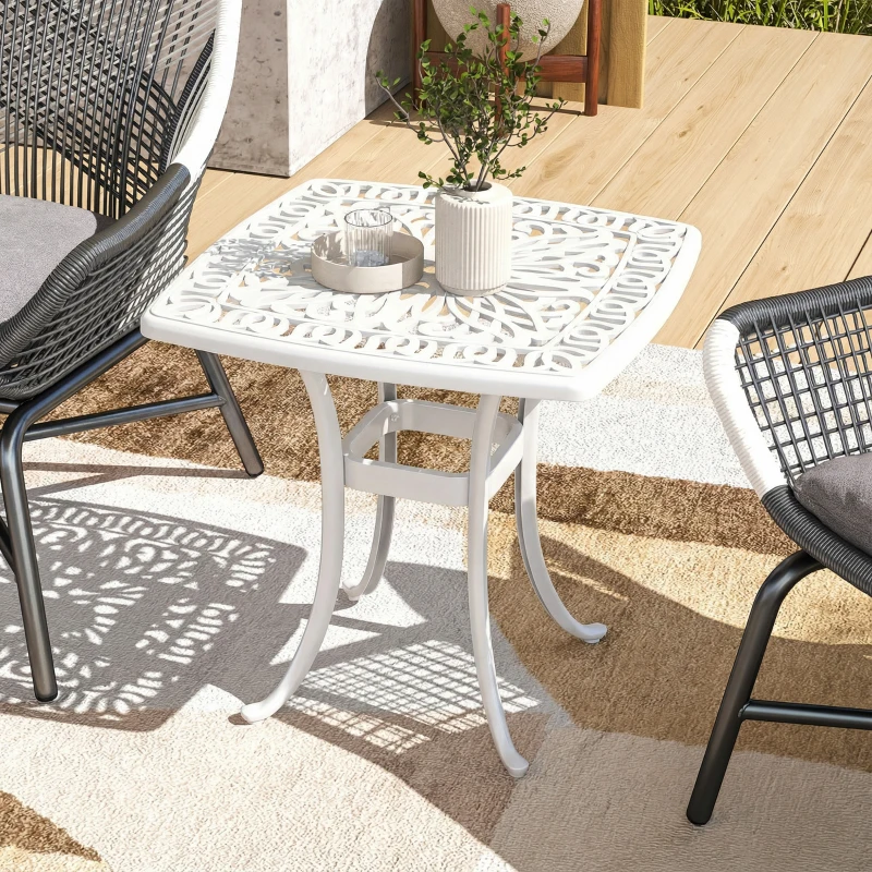 Outsunny Outdoor Garden Table with 38mm Dia. Umbrella Hole, Cast Aluminium Patio End Table with Anti-slip Foot Pads for Garden