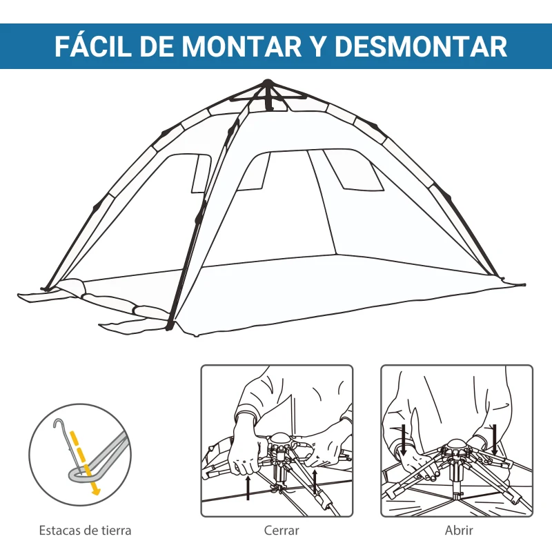 Outsunny Carpa de Playa Pop-up para 1-2 Personas con 2 Accesos y 2 Ventanas y Bolsa de Transporte 220x173x120 cm Azul Claro