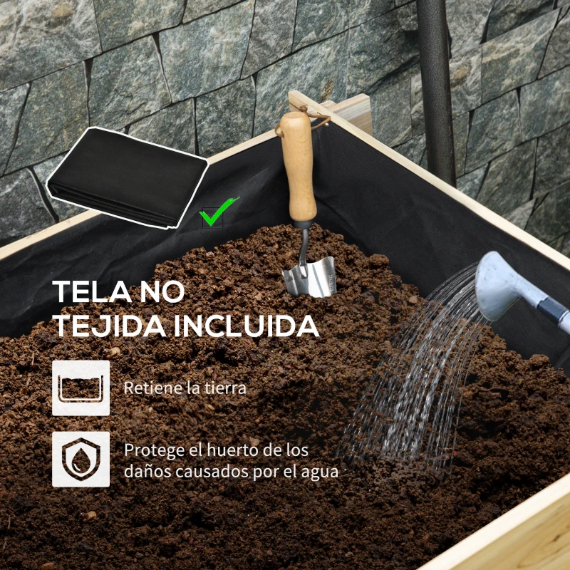 Outsunny Arriate de Jardín de 3 Niveles con Diseño de Escalera y Tela no Tejida para Cultivos Plantas Flores 93x93x35 cm Natural