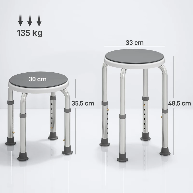 HOMCOM Tabouret de douche siège de douche antidérapant tabouret de bain hauteur réglable pivotant à 360° en aluminium