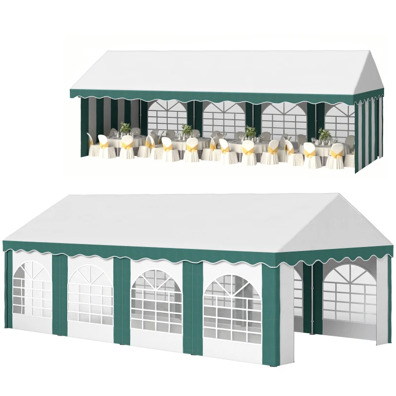 Outsunny 8 x 4m Garden Gazebo with Sides, Galvanised Marquee Party Tent with Eight Windows and Double Doors, for Parties, Wedding and Events