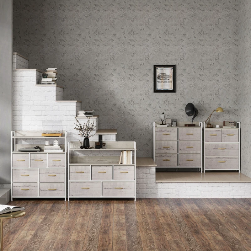 HOMCOM Rustic Chest of Five Fabric Drawers - Natural