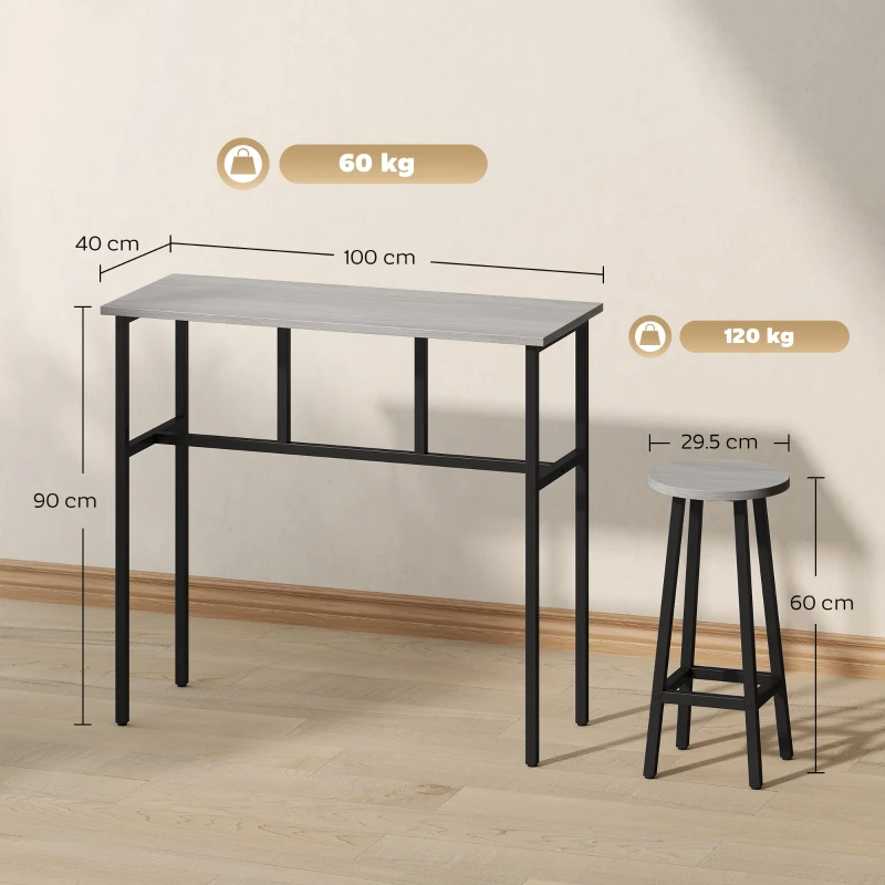 HOMCOM 6-Piece Bar Table Set, 2 Breakfast Tables with 4 Stools, Counter Height Dining Tables & Chairs for Kitchen, Living Room, Grey