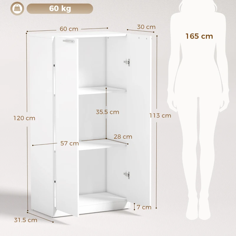 HOMCOM 120 cm Tall Storage Cabinet Cupboard, 3-Tier File Organiser Wooden Filing Cabinet, White