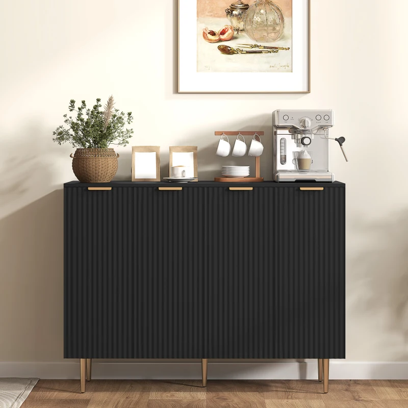 HOMCOM Sideboard Buffet Cabinet, Modern Kitchen Storage Cabinet with Adjustable Shelves and Metal Legs, Black