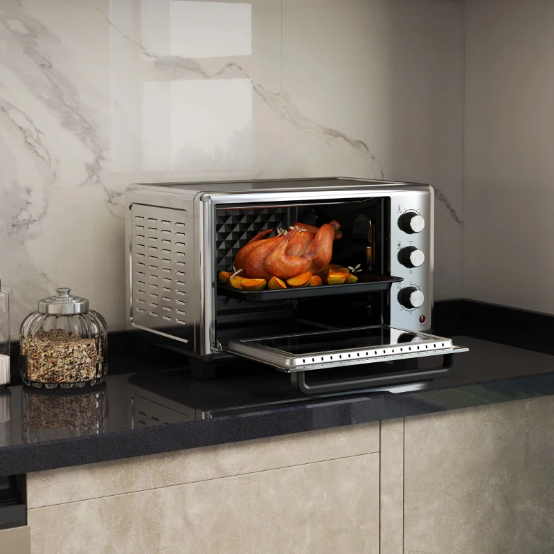 HOMCOM 30L 60-230℃ Mini Electric Oven, with Accessories - Silver Tone