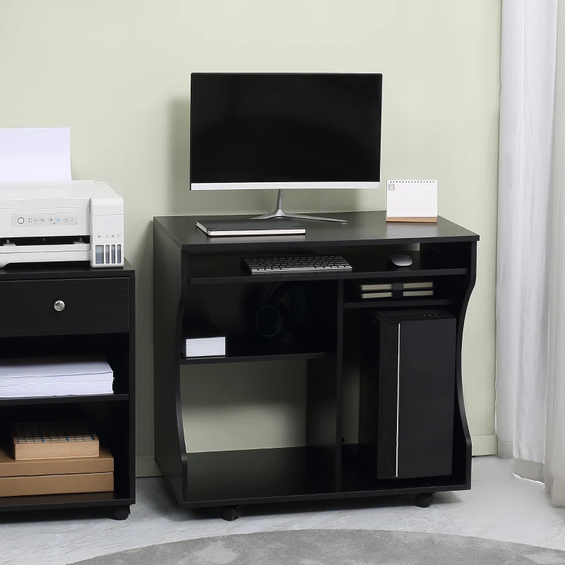 HOMCOM Multi-Storage Compact Work Desk, with Wheels - Black