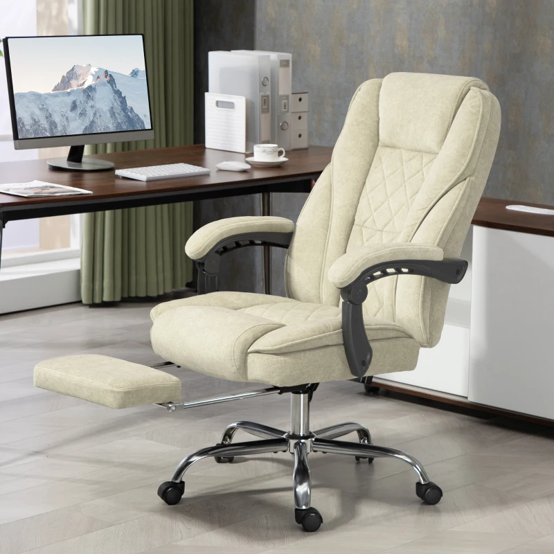 Vinsetto Fauteuil de bureau massant et chauffant hauteur réglable dossier inclinable télécommande repose-pieds rétractable beige