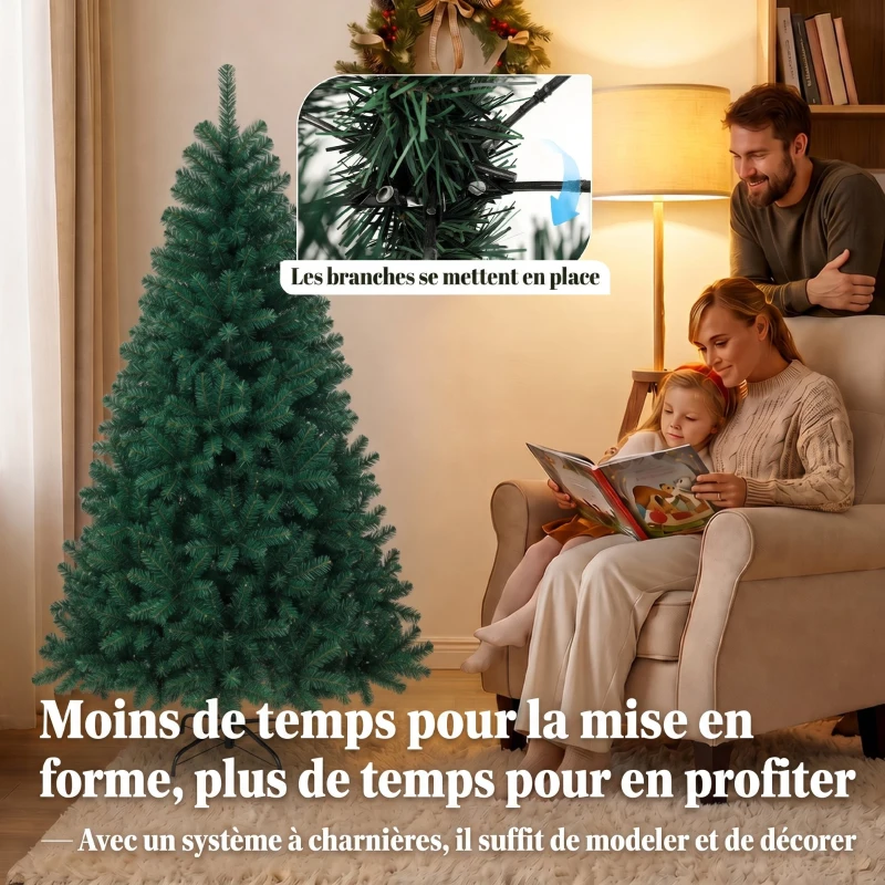 HOMCOM Sapin de Noël Artificiel 150 cm, Arbre de Noël avec 420 Pointes de Branches Articulées, Support Pliable en Acier, Vert