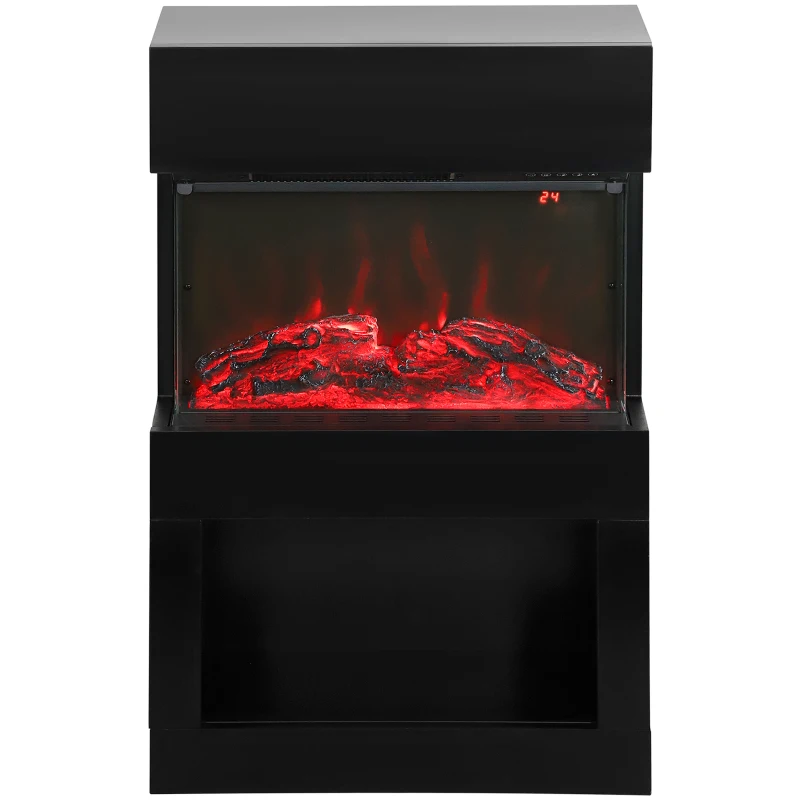 HOMCOM 19" Electric Fireplace with Surround, 3D Flame Effect, 6 Colours & 3 Brightness Levels, 1000W/2000W Black Electric Fire and Mantel Reach up to 30㎡ Space with Remote & Timer, 3 Sided View