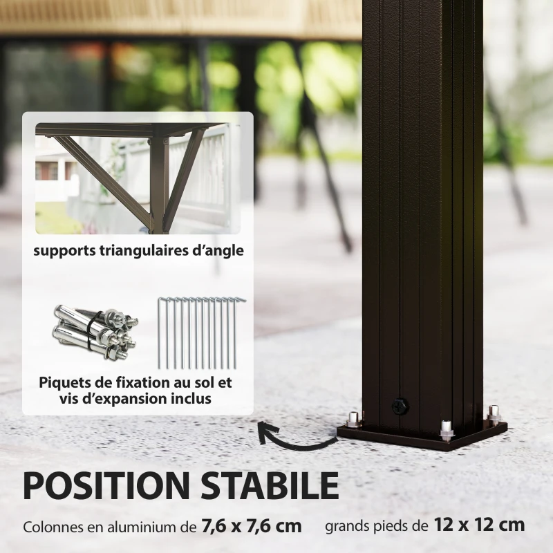 Outsunny Pavillon 3 x 3 m à toit rigide avec cadre en aluminium et toit double en acier galvanisé, gris foncé