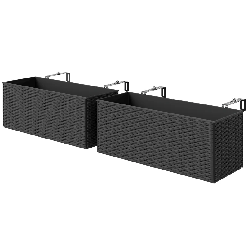 Outsunny Set of Two Rattan-Effect Planters - Black