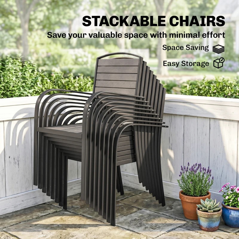 Outsunny Salon de Jardin 8 Personnes Table de Jardin Extensible 150-225cm avec Plateau Polybois et 8 Chaises Empilables Alu. Gris