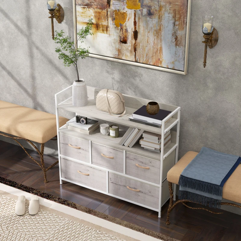 HOMCOM Rustic Chest of Five Fabric Drawers - Natural