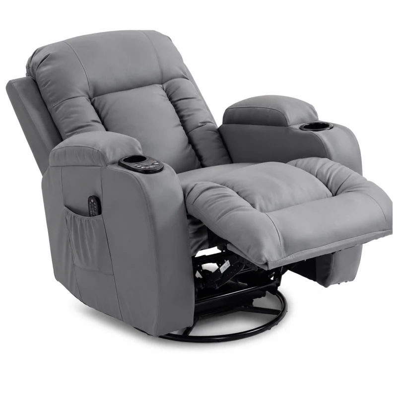 HOMCOM Sillón de Masaje Giratorio Sillón Relax Reclinable con 8 Puntos de Masaje Función de Calefacción 82x99x103 cm Gris