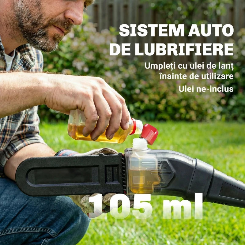 Outsunny Drujbă Telescopică pe Baterie, Drujbă Fără Fir 1,94m/2,56m cu Lubrifiere Automată, Viteză Lanț 6m/s, Pentru Tăierea Arborilor și Crengilor, Fără Baterie