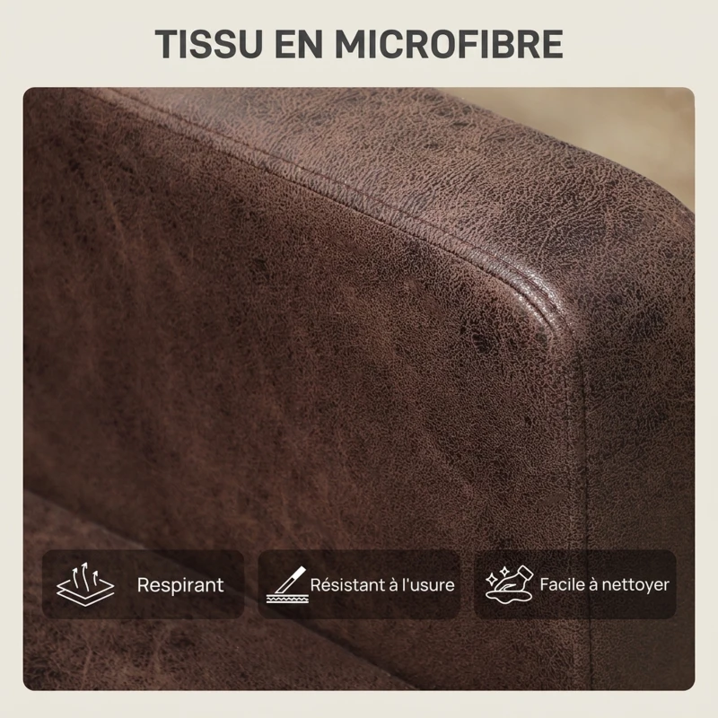 HOMCOM Canapé 2 Places Canapé de Salon 130 cm, Coussin à Ressorts et Pieds en Bois d'Hévéa, Tissu en Microfibre, Marron Foncé