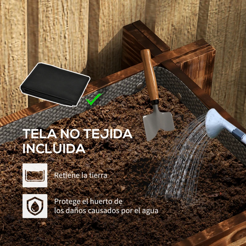 Outsunny Arriate de Jardín de 3 Niveles con Diseño de Escalera y Tela no Tejida para Cultivos Flores 93x93x35 cm Carbonizado