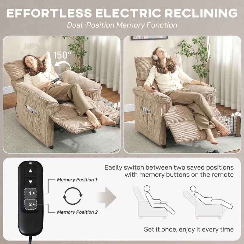 HOMCOM Corduroy Electric Massage Recliner - Brown