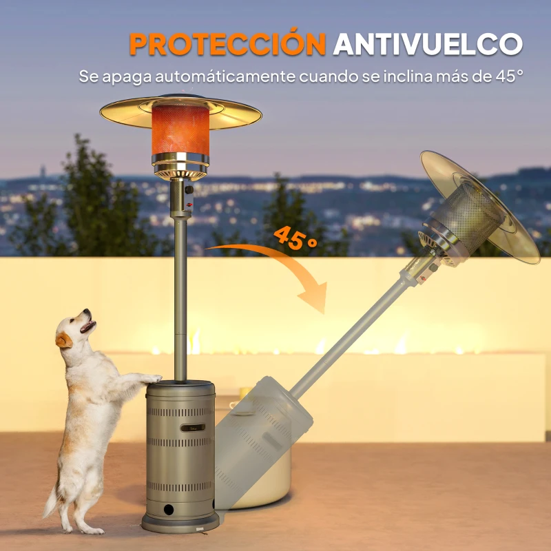 Outsunny Estufa de Gas Butano Portátil 13000W con Sistema Antivuelco Encendido Piezoeléctrico y Ruedas 82x82x222 cm Gris