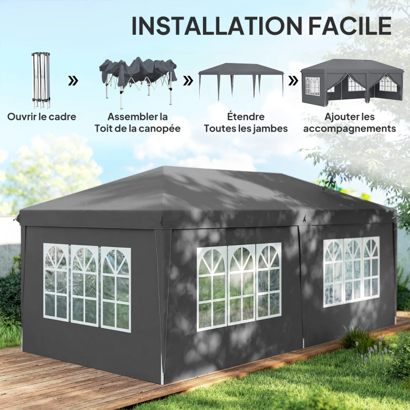 Outsunny Tonnelle de Jardin Barnum Pliant Côtés Amovibles Structure en Acier Renforcée Sac de Transport 3x6m Gris Foncé