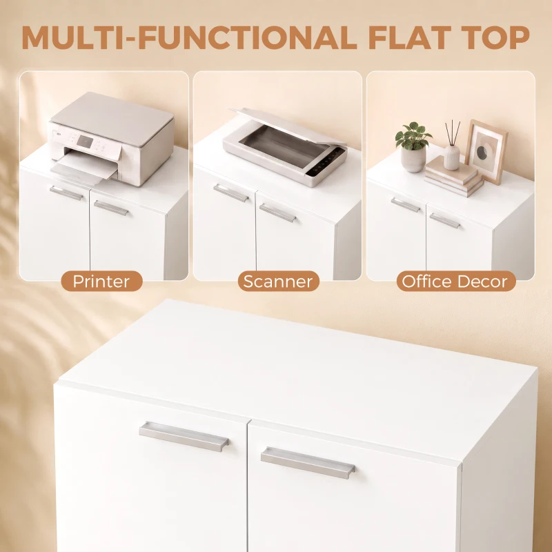 HOMCOM 120 cm Tall Storage Cabinet Cupboard, 3-Tier File Organiser Wooden Filing Cabinet, White