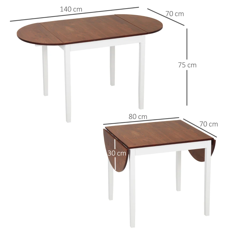 HOMCOM Mesa de Cocina Plegable de Madera Mesa de Comedor Extensible con Hojas Abatibles Carga 50 kg 140x70x75 cm Marrón