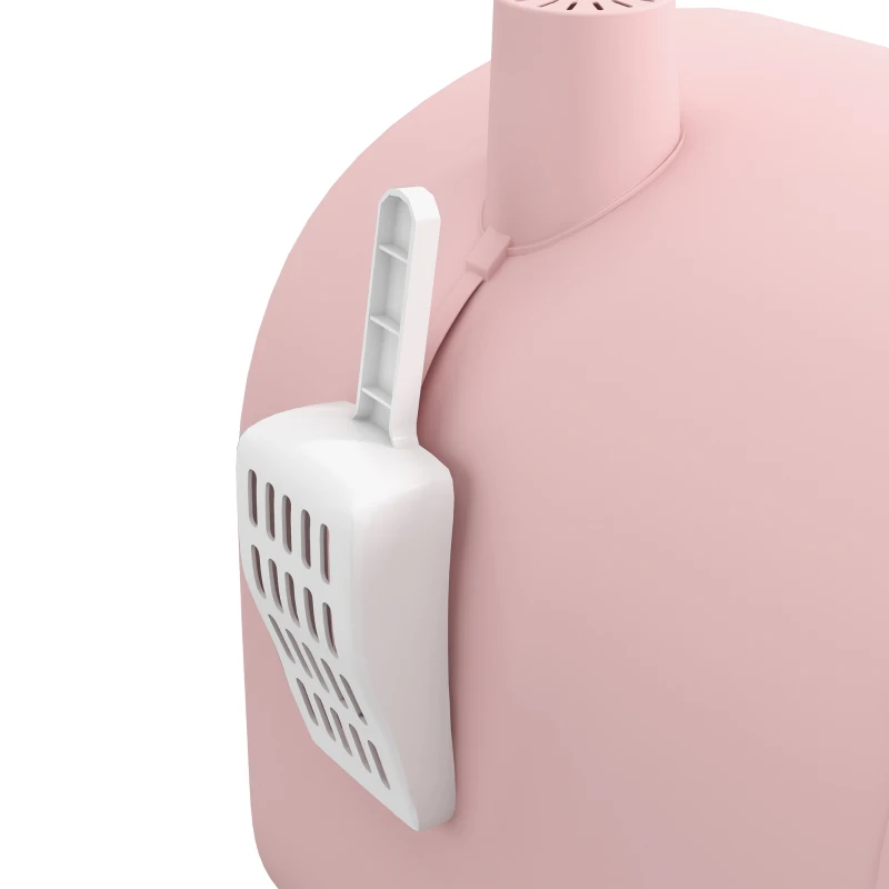PawHut Hooded Cat Litter Box, Kitten Litter Tray, with Lid, Scoop, Filter, Flap Door, Pink