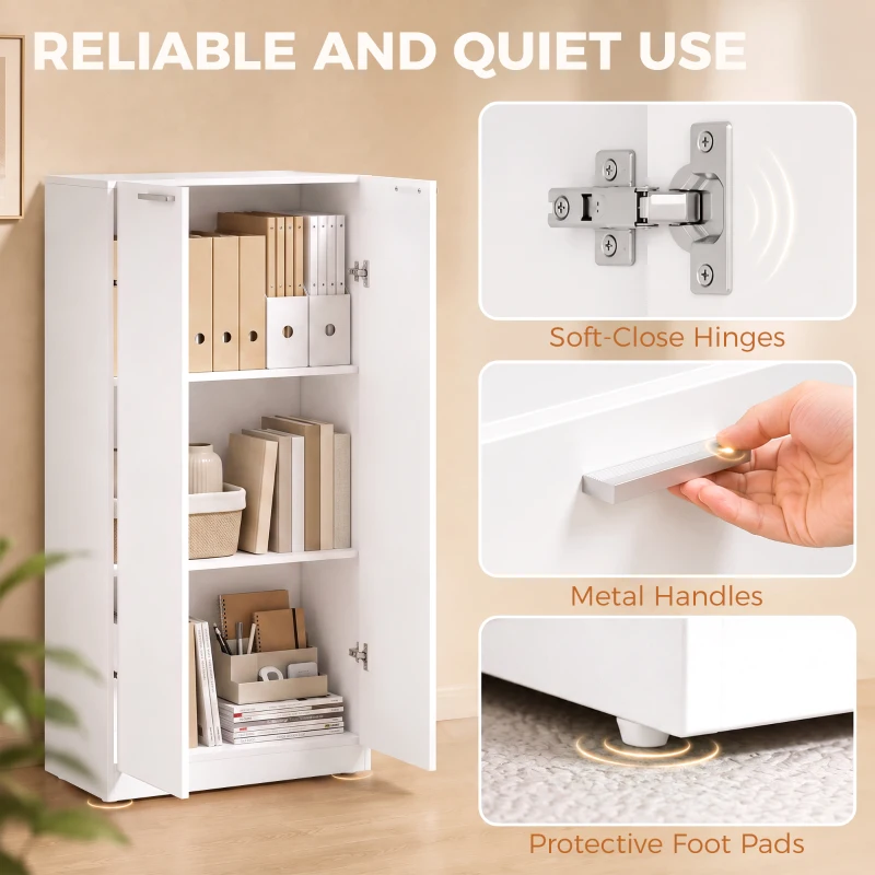 HOMCOM 120 cm Tall Storage Cabinet Cupboard, 3-Tier File Organiser Wooden Filing Cabinet, White