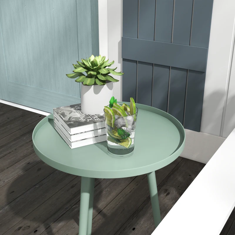 Outsunny Table basse de jardin ronde, table d'appoint extérieur avec bord rond en acier, dim. Ø40 x 50H cm vert