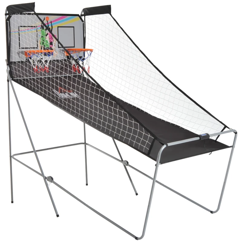 HOMCOM coș de baschet cu panou LED, 4 mingi și 8 moduri de joc, 205x110x205 cm, alb-negru