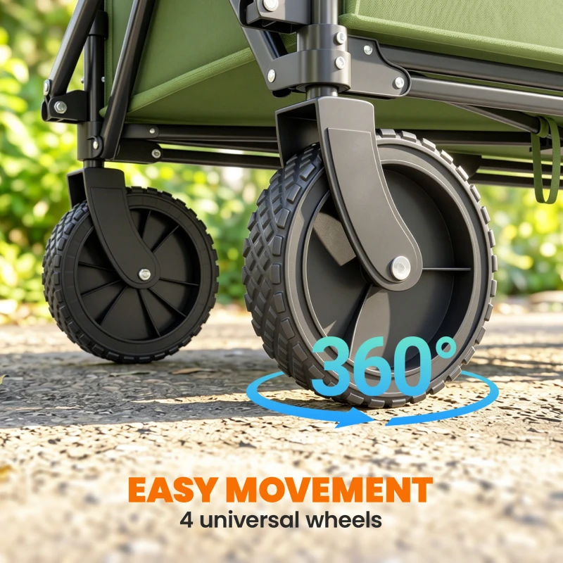 Outsunny 180L Festival Trolley on Wheels, Folding Compact Camping Trolley Cart with Adjustable Handle, 120 KG Capacity for Garden, Beach, Fishing, Green