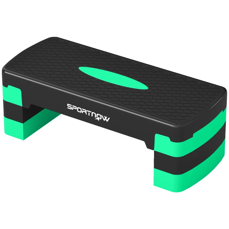 SPORTNOW Stepper aerobic reglabil, cu extensii pentru ridicare, platformă step aerobic pentru antrenamente acasă, fitness, cardio și forță, pentru bărbați și femei, înălțime 10/15/20cm, verde