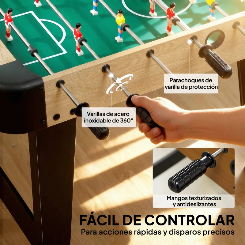 SPORTNOW Futbolín de Mesa de 92 cm con 22 Jugadores 2 Pelotas Marcadores Manuales Mangos Antideslizantes Madera Natural