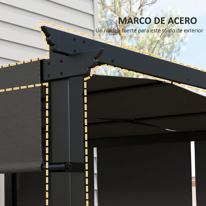 Outsunny Cenador para Exterior 3x3 m con Techo Deslizante Marco de Acero Impermeable y Anti-UV para Terraza Patio Gris Oscuro