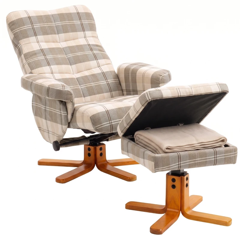 HOMCOM Swivel Recliner Chair with Footstool, Faux Leather Reclining Chair with Wooden Base and Storage for Living Room, Bedroom, Black(m-12)