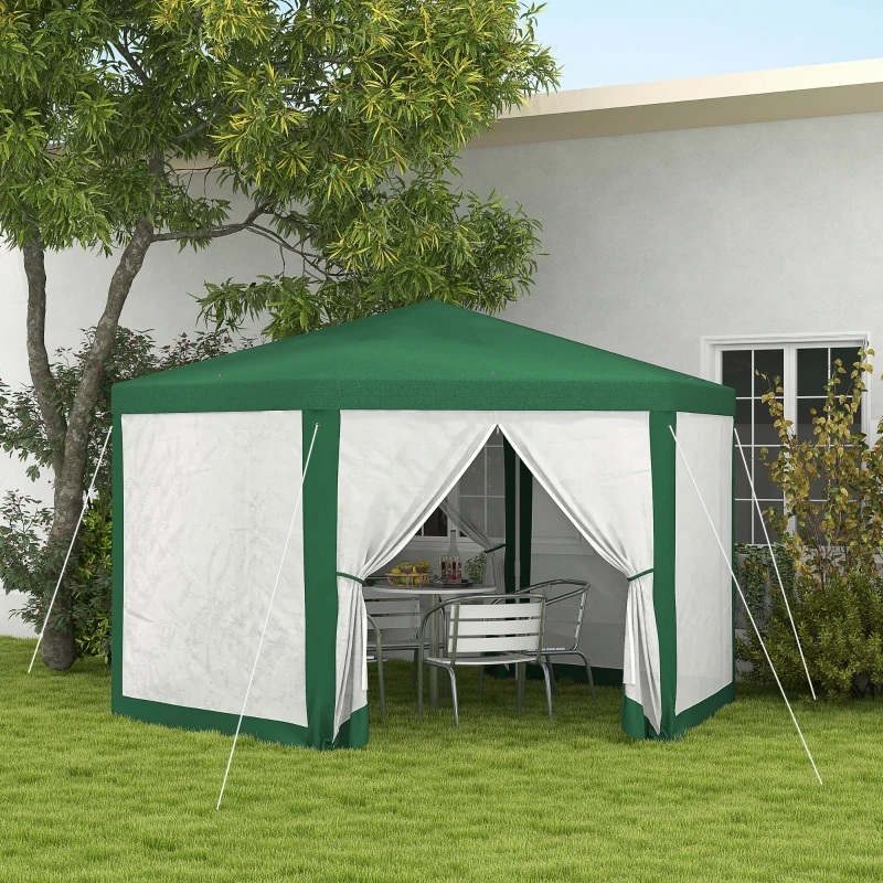 Outsunny 4m Hexagon Gazebo Party Tent, Screen House Patio Canopy Event Shelter for Activities, Shade Resistant, Green