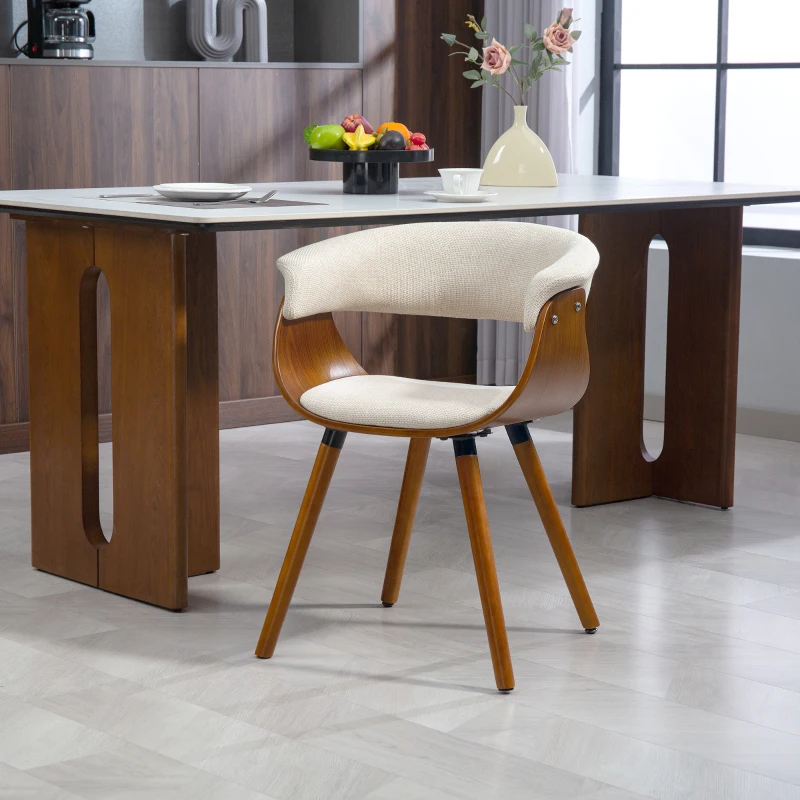 HOMCOM Esszimmerstuhl, Stoff in Leinenoptik, gebogene Rückenlehne, Holzbeine, Beige