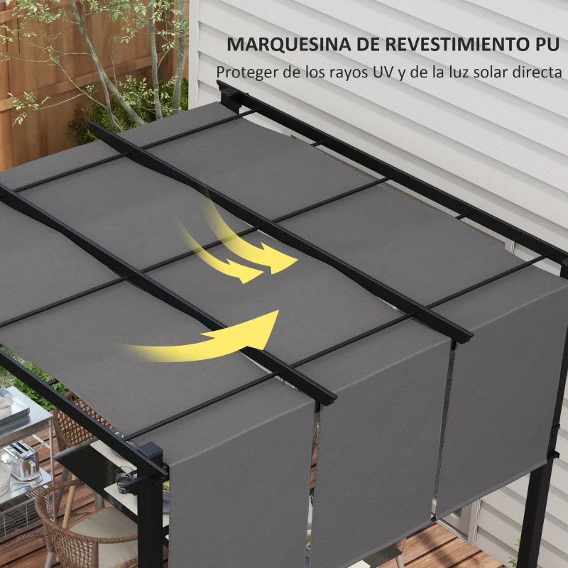 Outsunny Cenador para Exterior 3x3 m con Techo Deslizante Marco de Acero Impermeable y Anti-UV para Terraza Patio Gris Oscuro