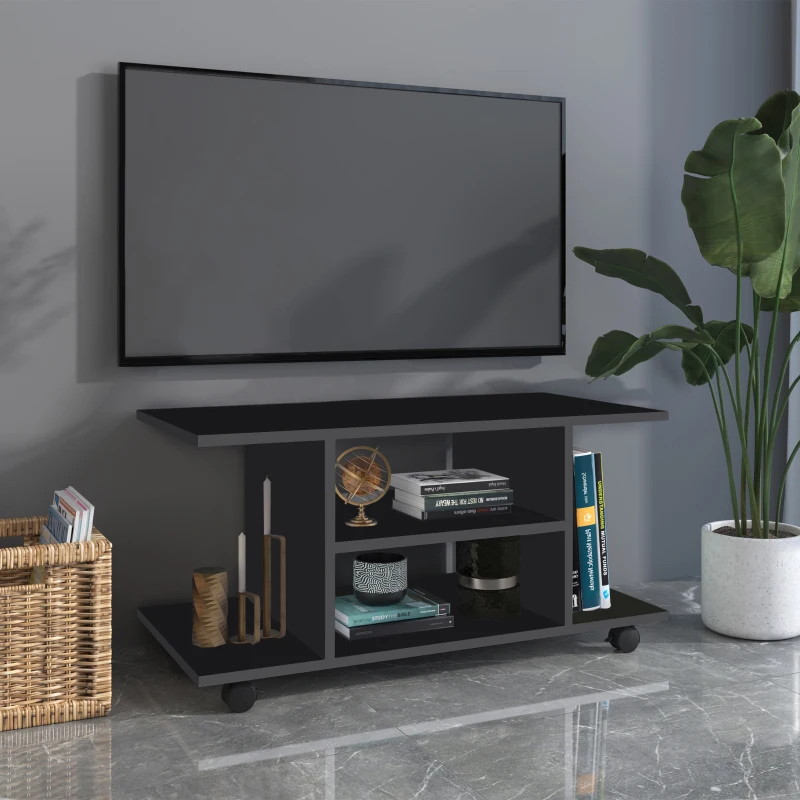 Homcom Mobilier Pentru Tv in Lemn cu Roti, Negru,40x40x80cm