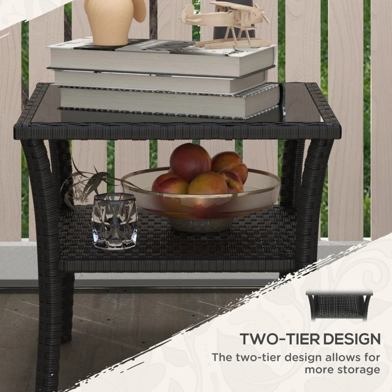 Outsunny Two-tier PE Rattan Square Coffee Table - Black
