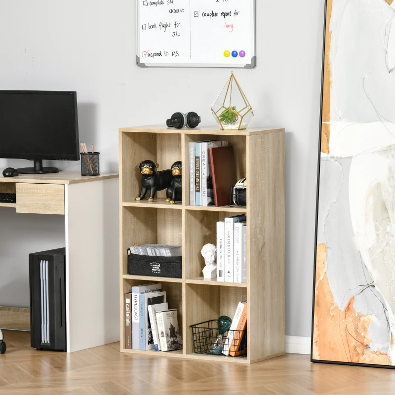 HOMCOM Mobile Libreria Moderno a 6 Cubi in Legno, 65.5x30x97.5 cm, color Rovere