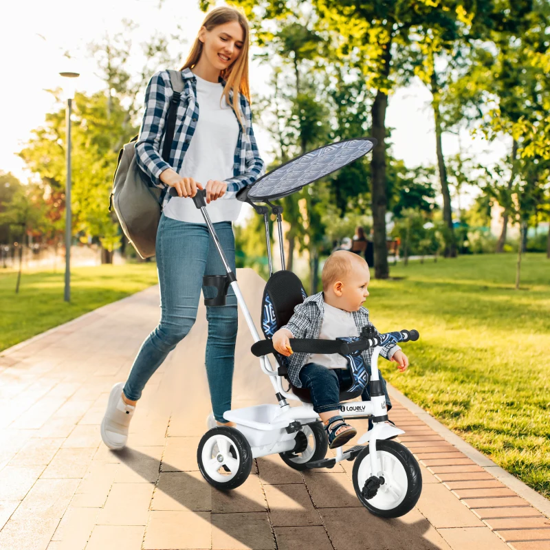 HOMCOM 6 in 1 Tricycle for Kids with 5-point harness straps, Removable Canopy, Blue