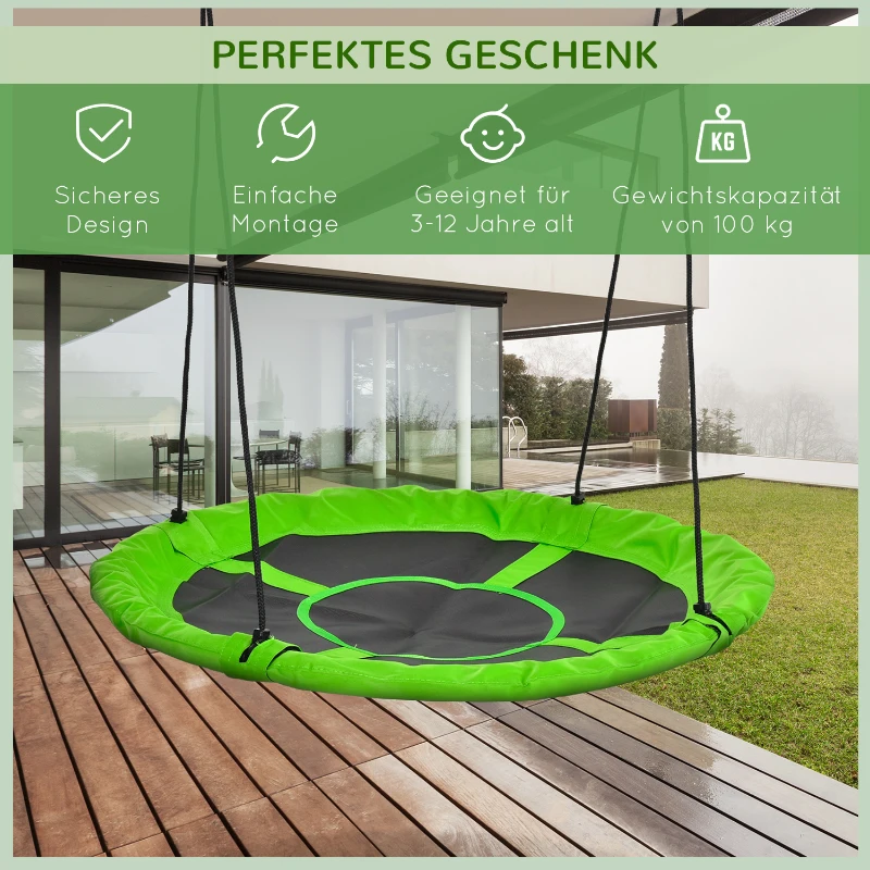 Outsunny Nestschaukel, wetterfest, bis 100 kg, längenverstellbare Seile, Φ110 cm, Grün