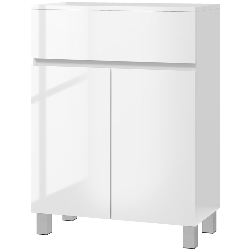kleankin Freestanding Bathroom Cabinet, High Gloss Storage Cabinet with Doors and Adjustable Shelf, 60 x 30 x 80 cm, White